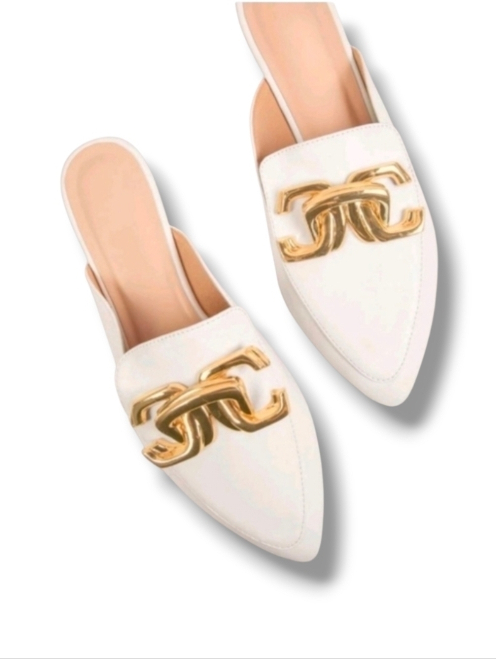 5️⃣ for 2️⃣5️⃣ Pointed Toe Slip On Gold Chain Mule Open Back Flats, Size 9